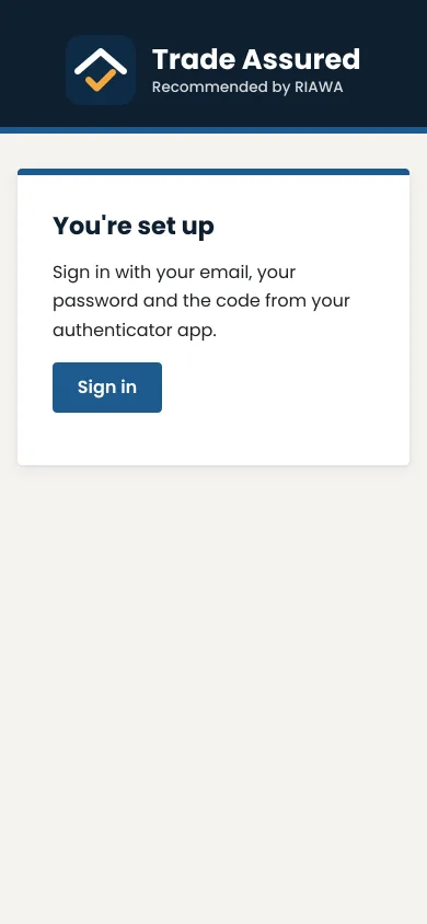 The You're set up page, with the Sign in button, on a phone.